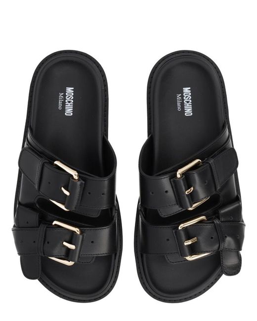 Moschino Black Double-Buckle Slide Sandals