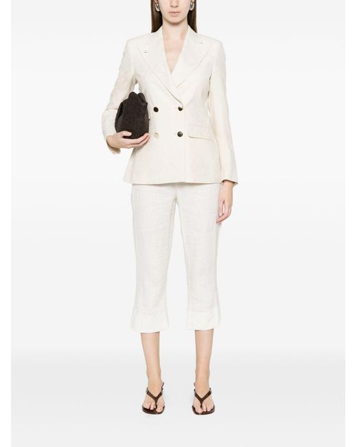 L.b.m. 1911 White Linen Blend Double-Breasted Jacket