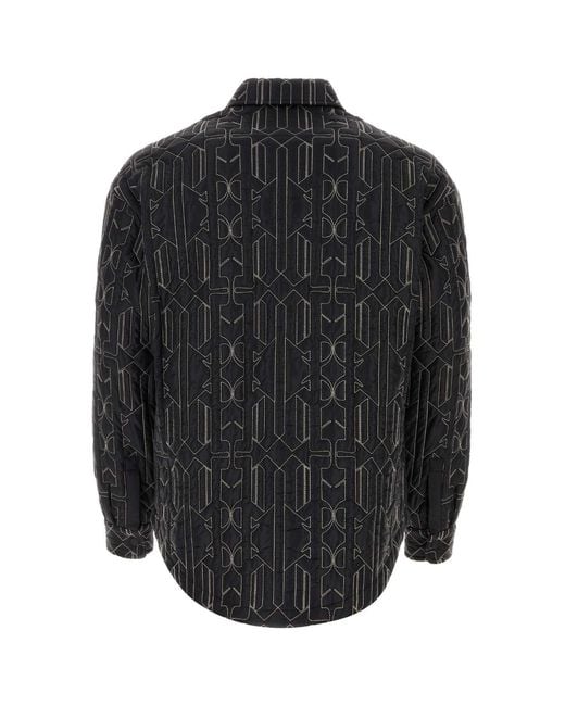 Palm Angels Gray Embroidered Nylon Padded Shirt for men