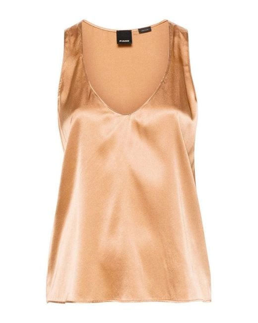 Pinko Brown Halter Neck Top With Ring Detail And Flowy Silhouette