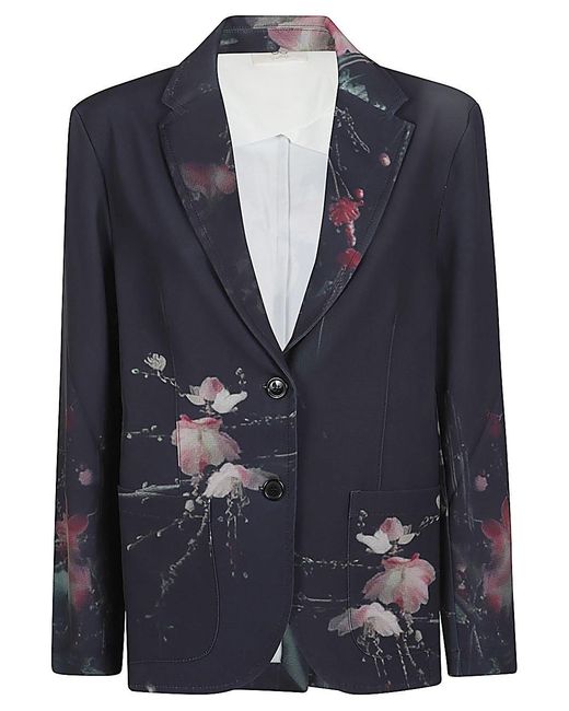 Sissiottostyle Blue Printed Single Breasted Blazer Jacket