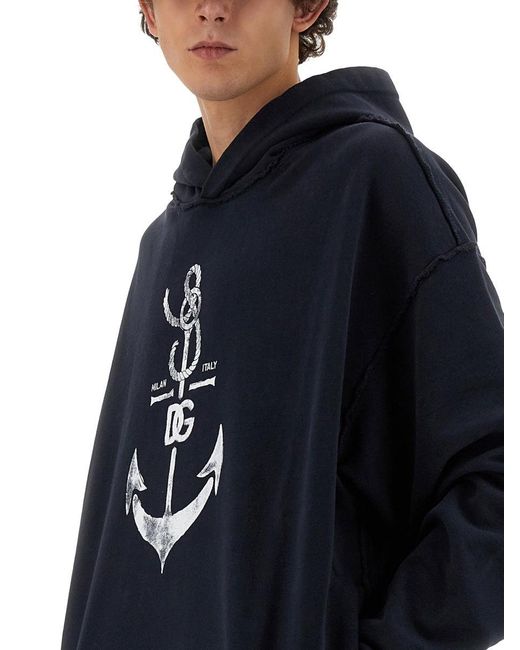 Dolce & Gabbana Blue Marina Print Hoodie for men