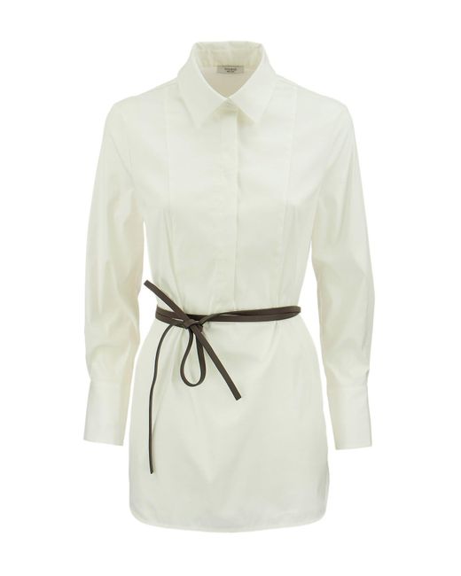 Camisa blanca de con cinturón de cuero Peserico de color White