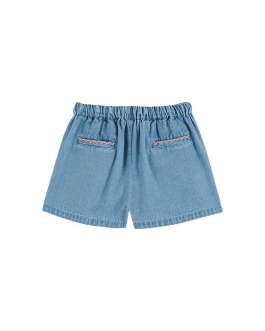Emile Et Ida Blue Bermuda Denim Brode Rose