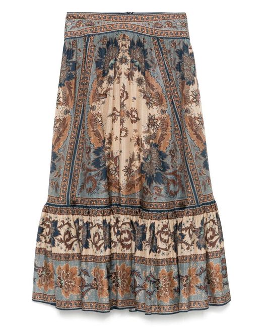 Zimmermann Multicolor Steel Floral Print Skirt With Ruffle Hem