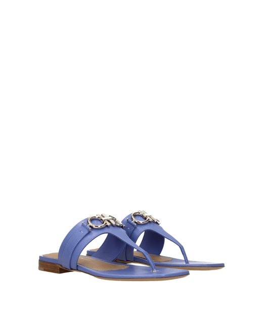 Ferragamo Blue Rikis Flip Flops/Lilac Leather