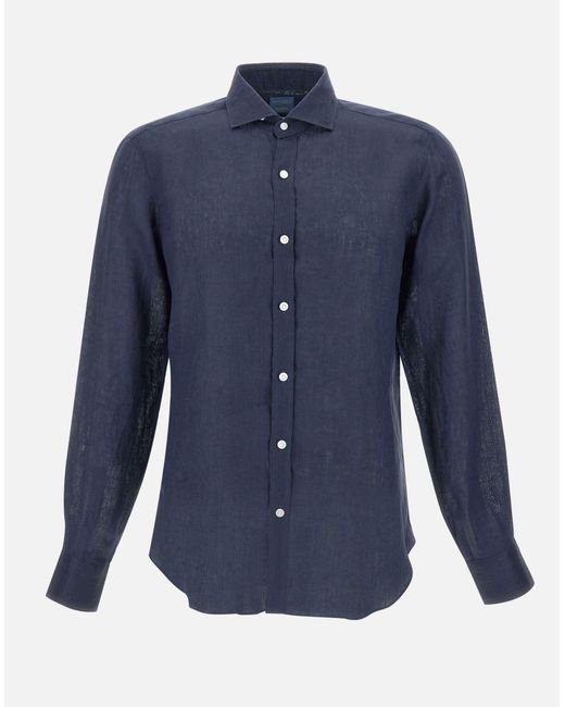 Barba Napoli Marineblauw Linnen Shirt in het Blue voor heren