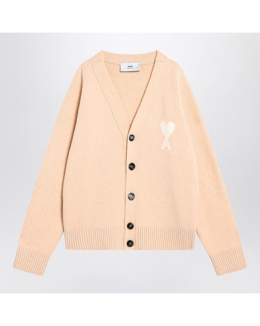 AMI Natural Light Wool Cardigan Ami De Coeur for men