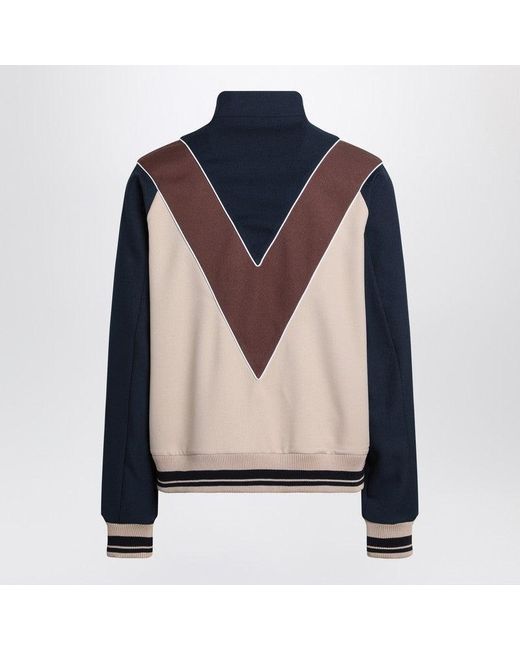 Valentino Blue Zip Up Sweatshirt With V Logo Patch for men