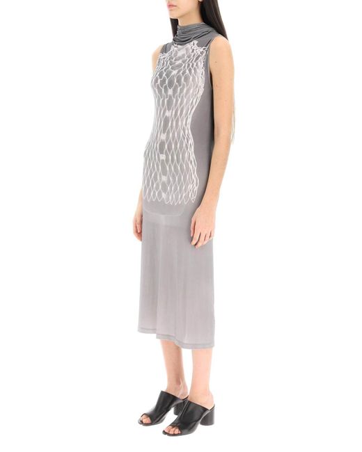 MM6 by Maison Martin Margiela Dummy Print Trikot Midi Kleid in het Gray