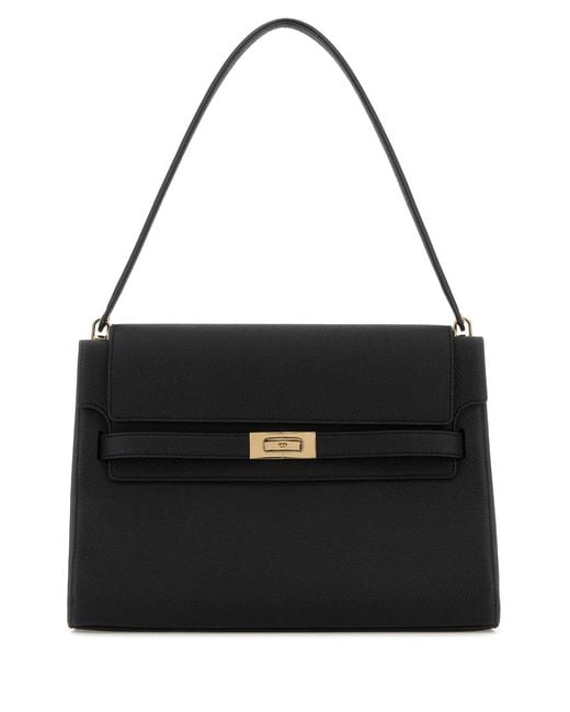 Tory Burch Black Lee Radziwill Pebble Large Shoulder Bag