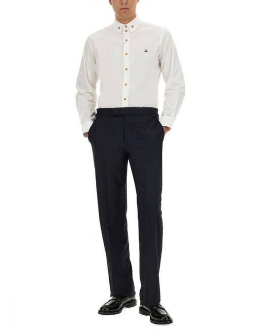 Vivienne Westwood Blue Straight-Leg Tailored Pants With Classic Waistband for men