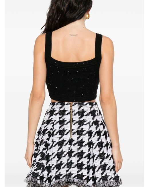 Balmain Black Button-Embellished Cropped Top