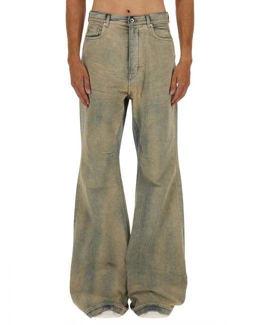 Rick Owens Green Distressed Wide-Leg Denim Pants With Vintage Appeal for men