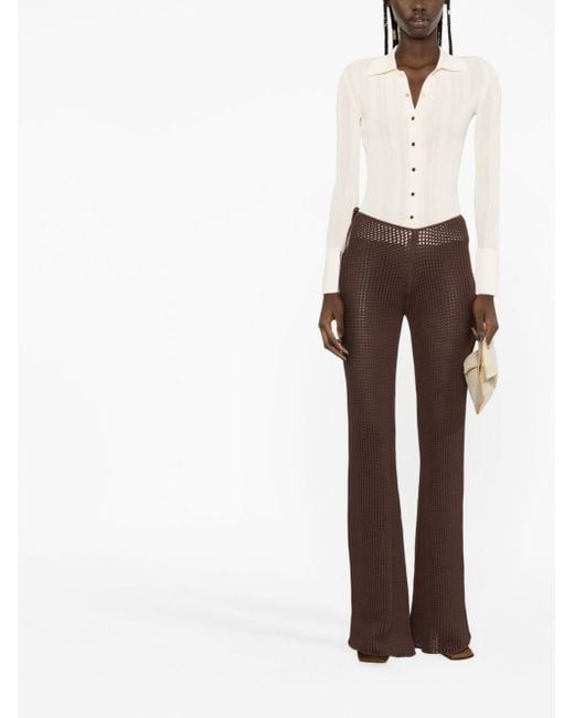 ANDREADAMO Brown Waffle-Knit Cut-Out Flared Trousers