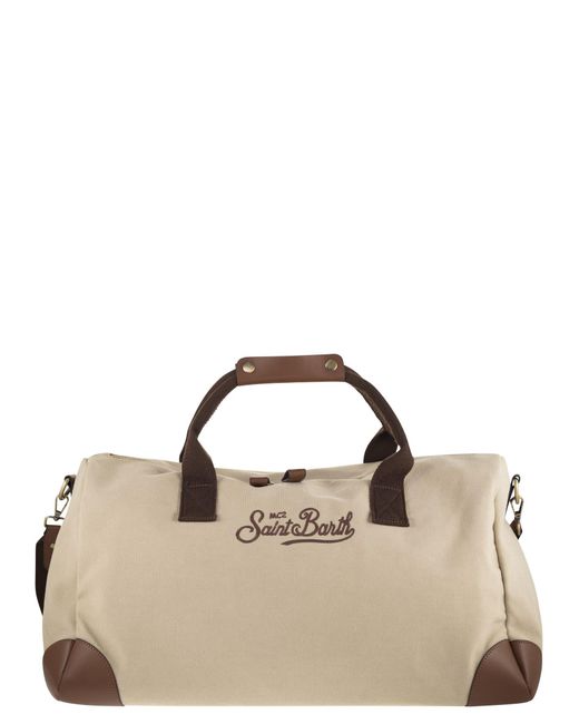 Mc2 Saint Barth Brown Canvas Weekend Duffle Bag With Leather Effect Details