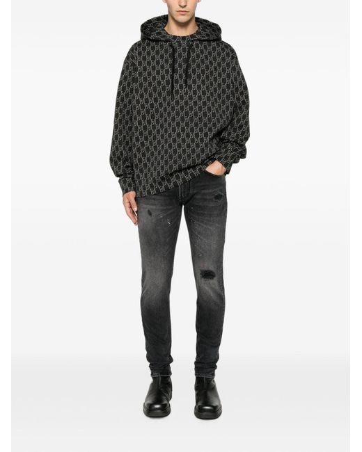Emporio Armani Black Printed Cotton Hoodie for men