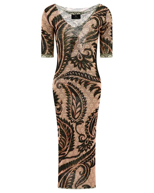 Etro Geprinte Tule -jurk in het Metallic