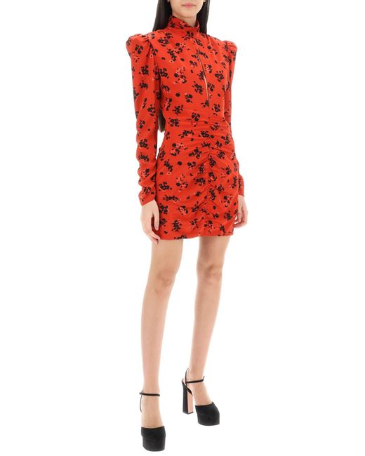 Alessandra Rich Red Alessandra reichhaltiges Mini -Kleid mit hohem Nackenblumen