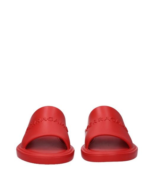 Ferragamo Red Geneva Slides And Clogs Rubber/Flame