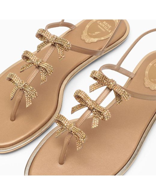 Rene Caovilla Brown Golden Leather Sandal With Bows
