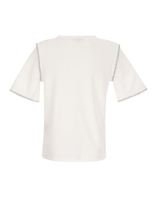 Fay T -shirt Met Contraststiksel in het White