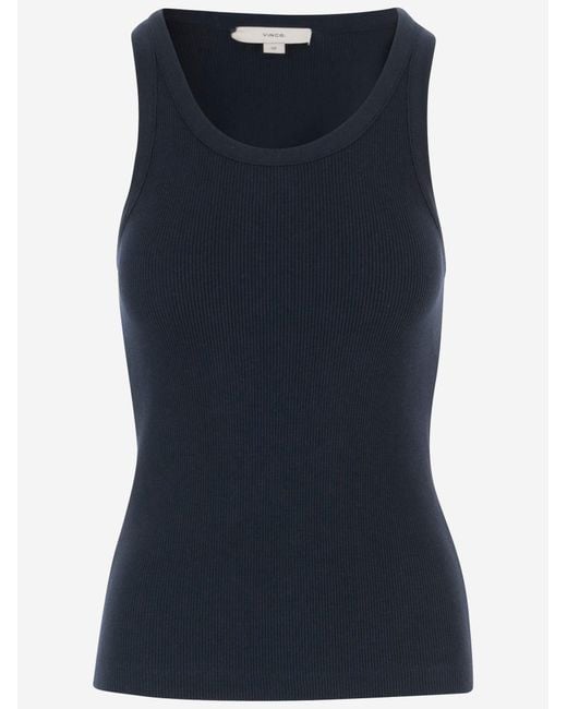 Vince Blue Stretch Cotton Blend Tank Top