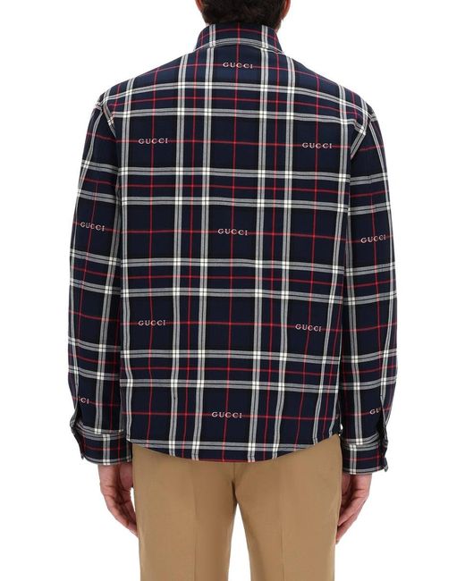 Gucci Blue Overshirt With Logo for men