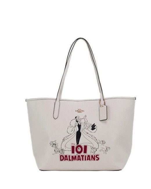 COACH White Disney Cruella 101 Dalmations Motiv Pebble City Tote Bag aus Leder