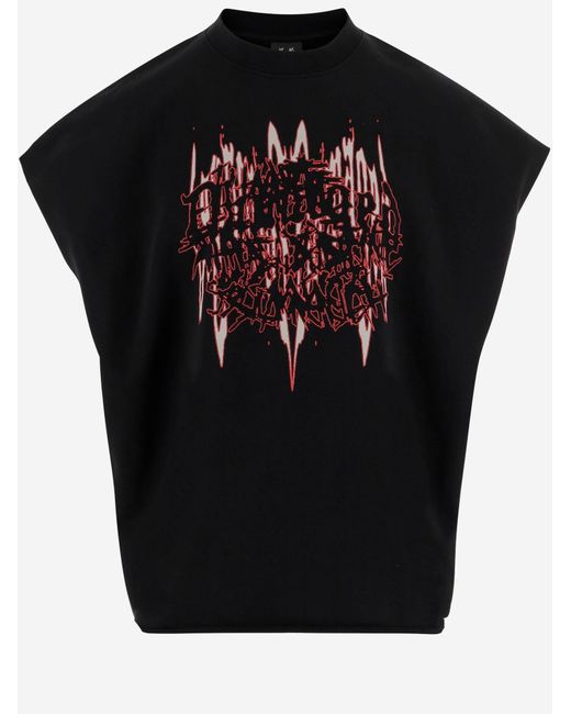 44 Label Group Black Printed Cotton Sleeveless T Shirt for men