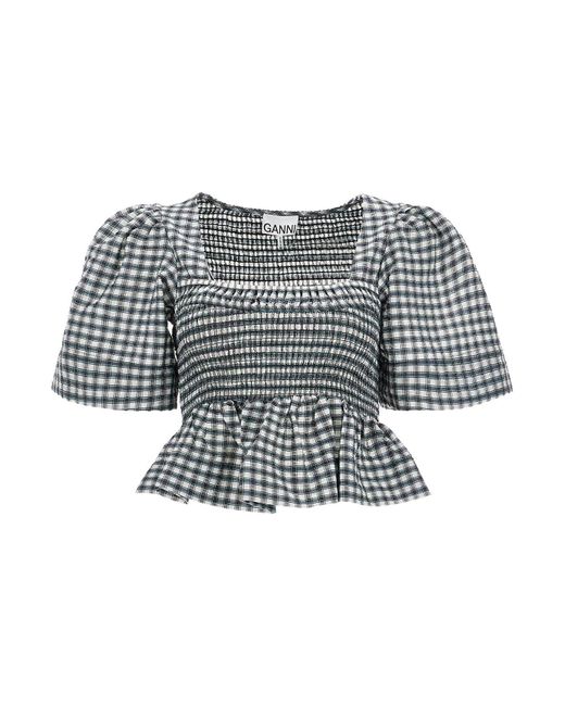 Top In Seersucker A Quadretti di Ganni in Gray