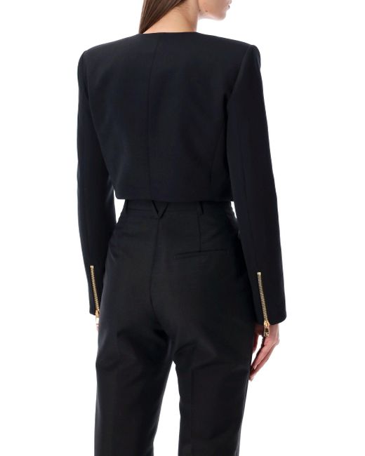 Balmain Blue Cropped Wool Jacket With Zip