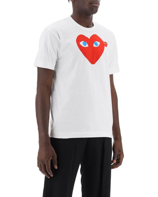 COMME DES GARÇONS PLAY White Comme des Garcons spielen T -Shirt mit Herzdruck und Stickerei