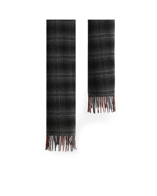Woolrich Black Double Wool Check Scarf for men