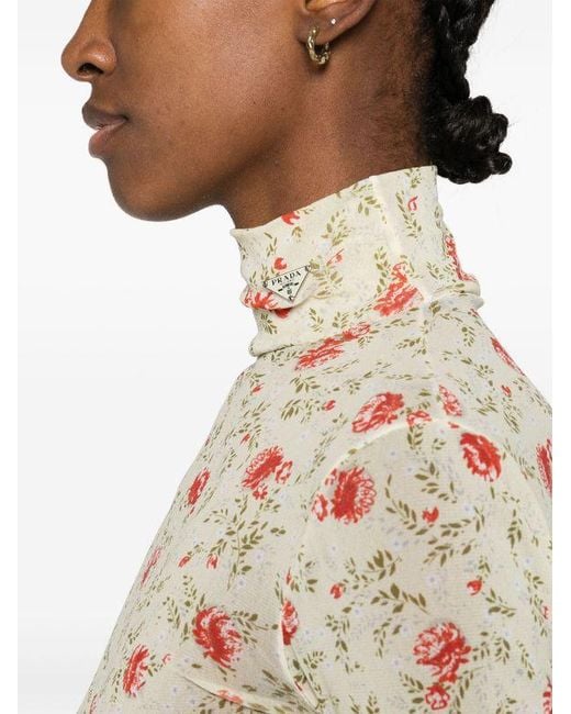 Prada White Floral Mesh Bodysuit