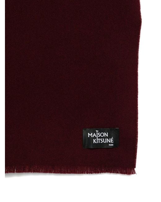 Maison Kitsuné Purple Wool Fringe Scarf