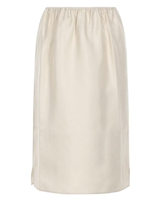 Loulou de Saison White Vasali Silk Twill Midi Skirt