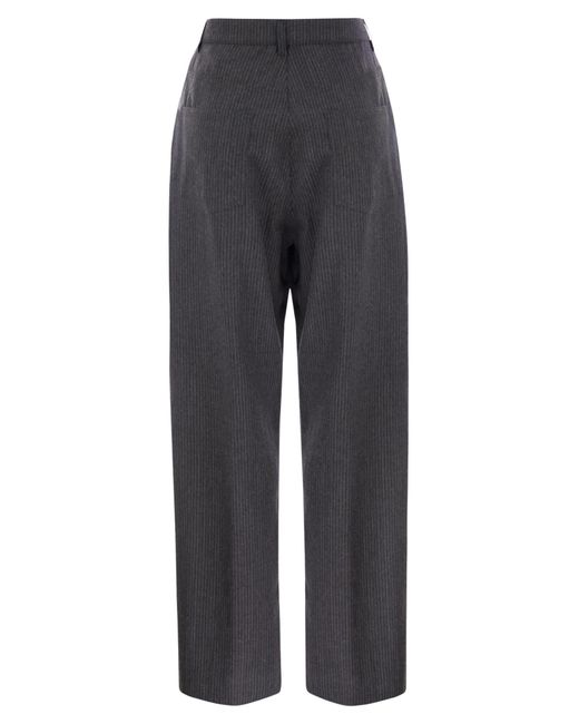 Fabiana Filippi Gray 5-Pocket Virgin Wool Pinstripe Trousers