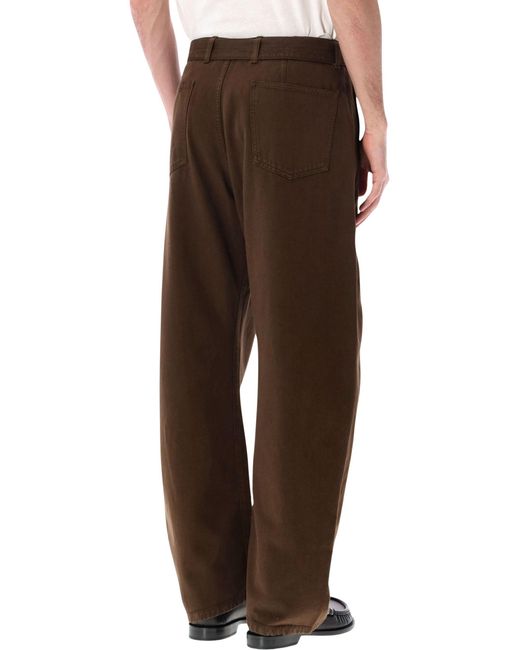 Lemaire Brown Belted Twisted Twill Trousers for men