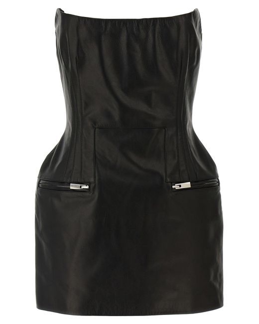 Magda Butrym Black Off-The-Shoulder Leather Mini Dress