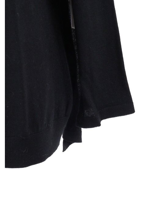 Alberta Ferretti Black Finely Knitted Wool Sweater With Classic Crew Neckline