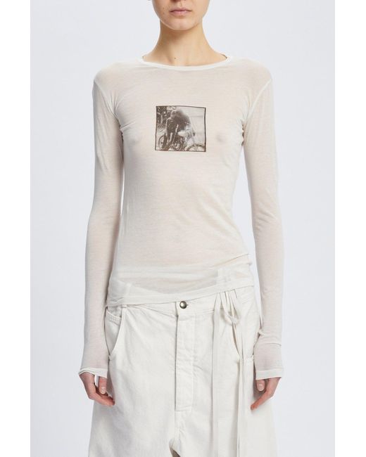 Ann Demeulemeester White Fiene Slim Fit Long Sleeve T-Shirt With "Biker Kiss" Print