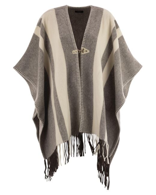 Fay Black Wool Poncho With Hook