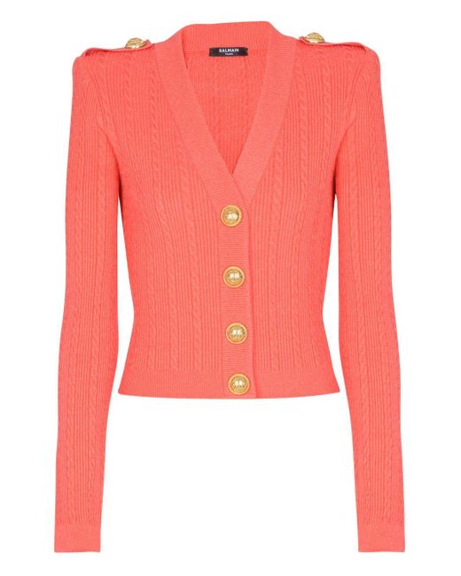 Balmain Red V Necked Cardigan