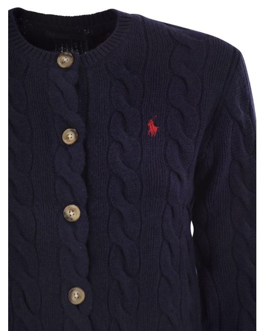 Polo Ralph Lauren Blue Wool And Cashmere Cable Knit Cardigan