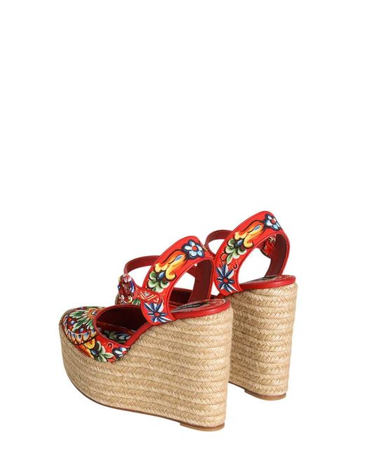 Dolce & Gabbana Pink Dolce & Gabbana Canvas Wedge Sandal With Carretto Print