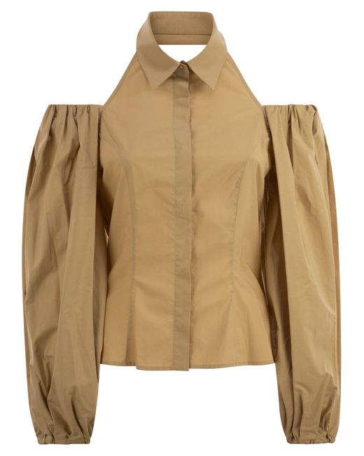 MVP WARDROBE Brown Cotton Shirt With Balloon Sleeves