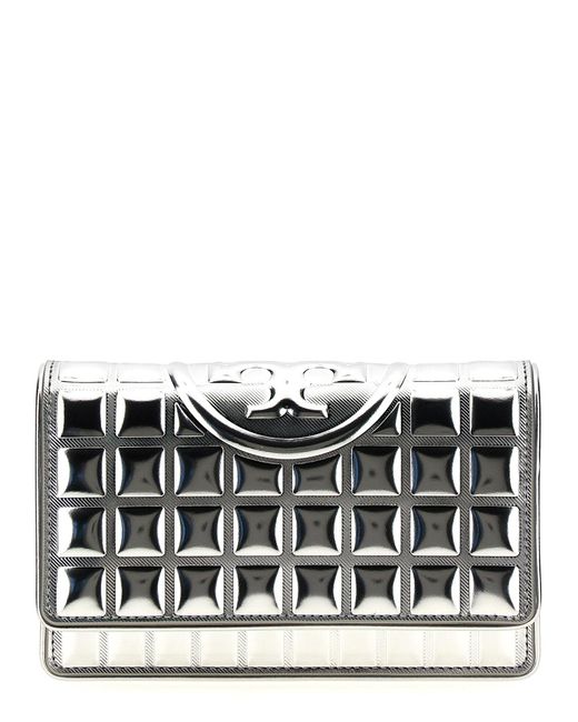 Tory Burch 'Fleming Metallic Square Quilt' Wallet On Chain