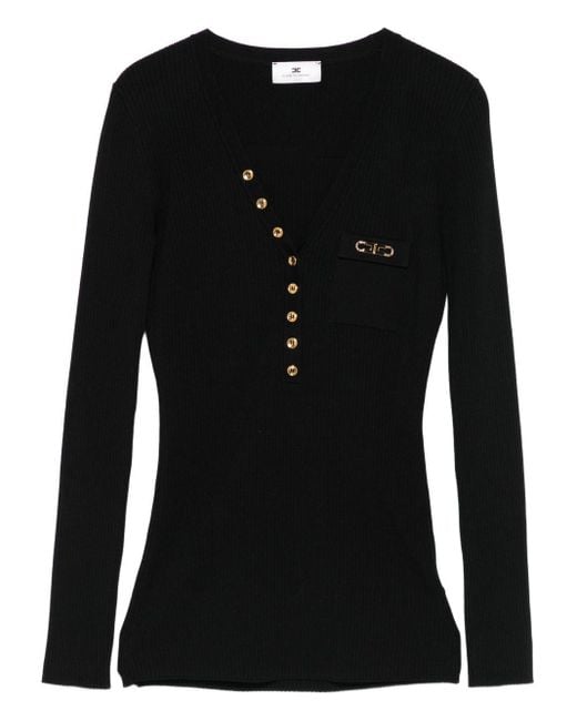 Elisabetta Franchi Top Met Lange Mouwen En Logodetail in het Black