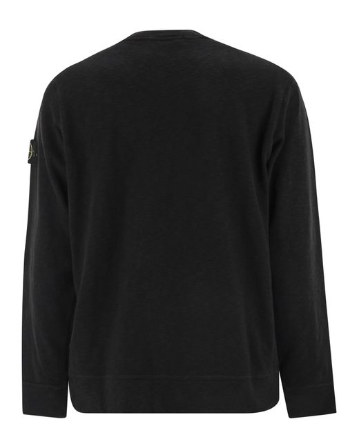 Stone Island Black Crewneck Sweatshirt With Badge for men